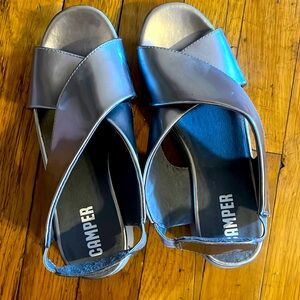 Camper Silver cross strap platform sandals